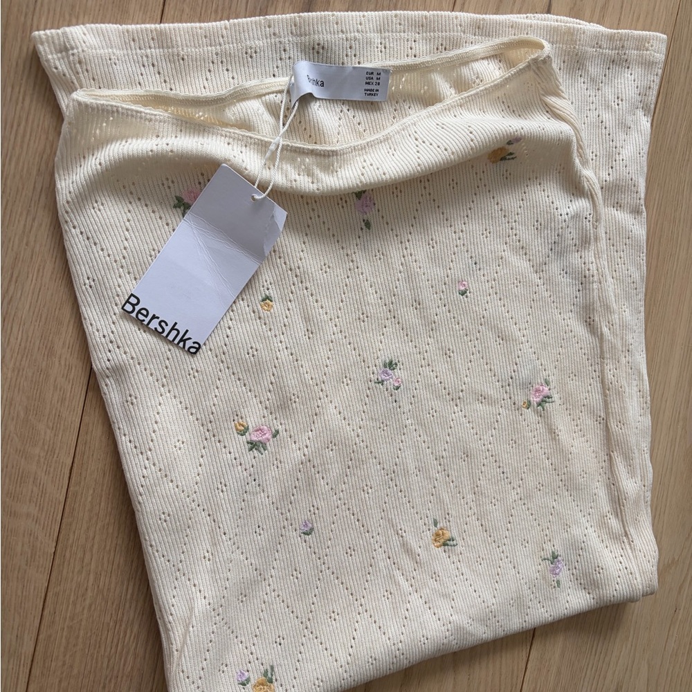 Bershka Cream Textured Knit Skirt